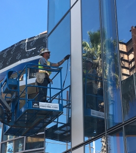 Long Beach Civic Center, Benson Industries, Glass Facade, Long Beach California, installation, in progress